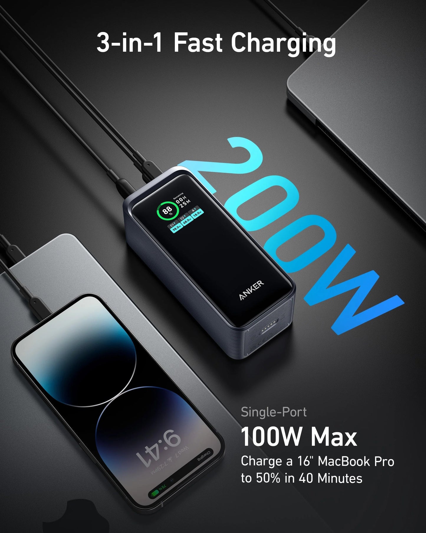 Anker Prime 20K 200W 3-Port Power Bank with Digital Display