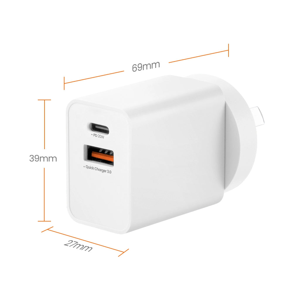 iQuick PD3.0+QC3.0 2-Port Charger 20W (White)