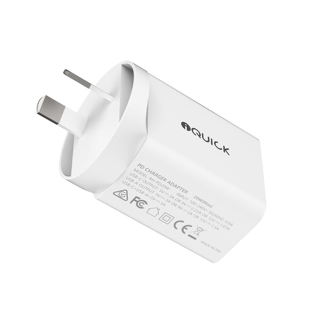 iQuick PD3.0+QC3.0 2-Port Charger 20W (White)
