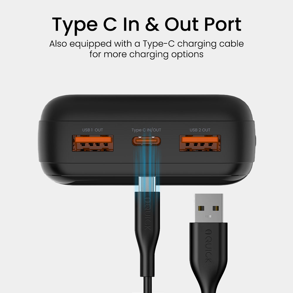 iQuick Power Square 20K 22.5W Power Bank with Digital Display (Black)
