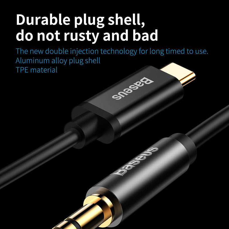 Baseus Stereo Audio AUX Cable 3.5MM Mini Jack Type-C for Smartphone 100W 1.2M Black