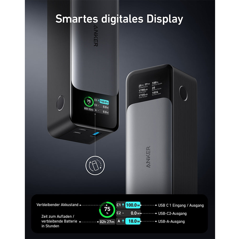 Anker 737 20K 140W 3-Port Laptop Power Bank with Digital Display