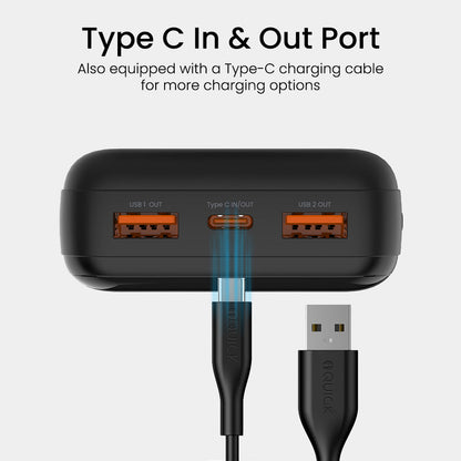 iQuick Power Square 20K 22.5W Power Bank with Digital Display (Black)