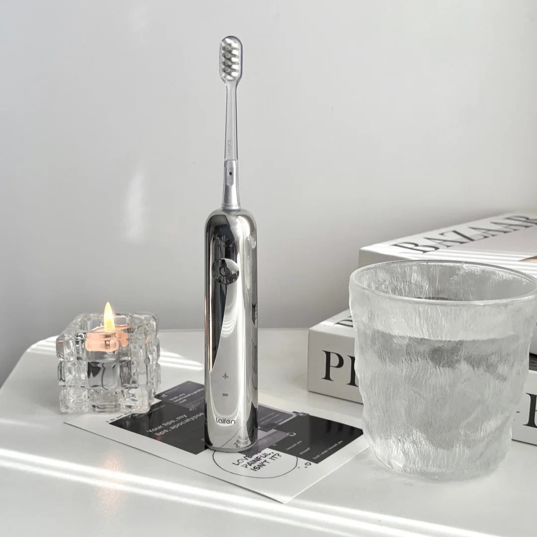 Laifen Wave Electric Toothbrush (Stainless Steel) + Free Replacement Heads & Holder